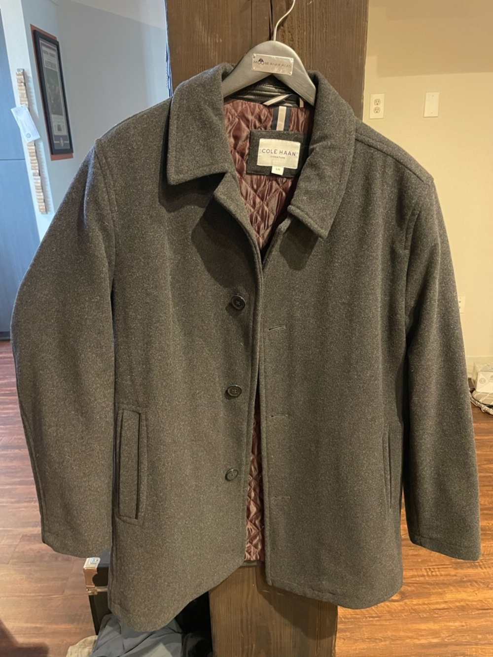 Cole Haan Men's Charcoal Wool-Blend Pea Coat